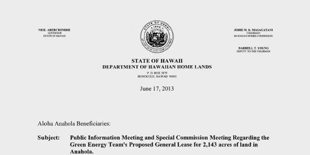 Informational Meeting, HHC Meeting Regarding Anahola Renewable Energy Project