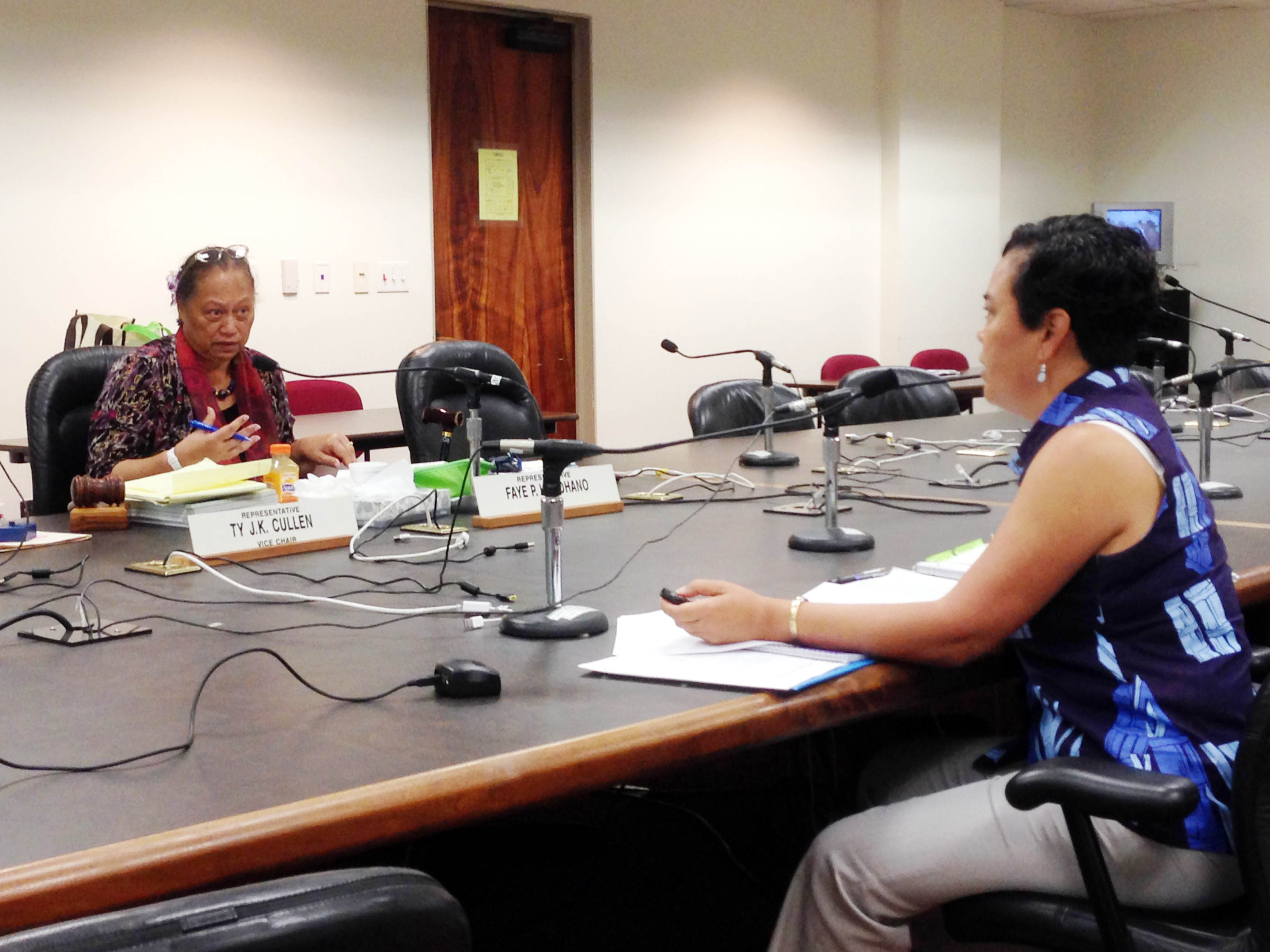 Director Jobie Masagatani answers questions from Rep. Faye Hanohano.
