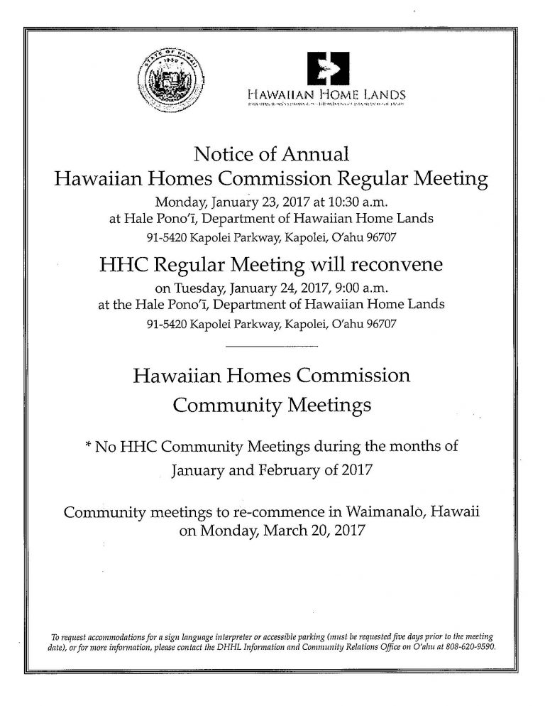 Department of Hawaiian Home Lands HHC Regular Meeting O`ahu
